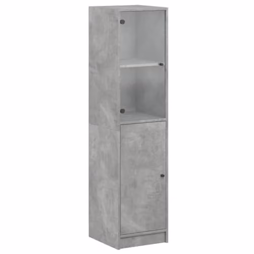 vidaXL Modern Highboard with Glass Doors in Concrete Grey, W/D/H: 35 x 37 x 142 cm