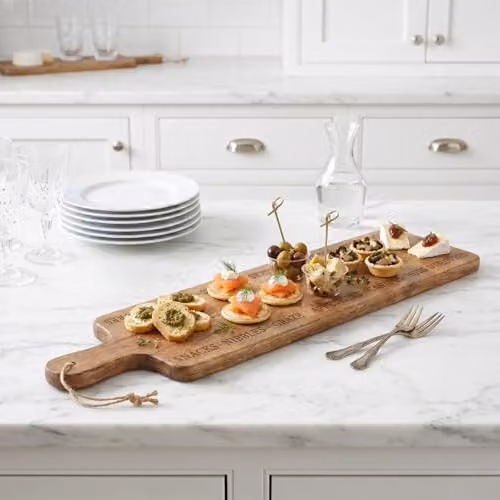 Homescapes Etched Canapes Mango Wood Chopping Board and Charcuterie Platter, Brown, W: 70 cm, D: 16 cm, H: 1 cm – 3