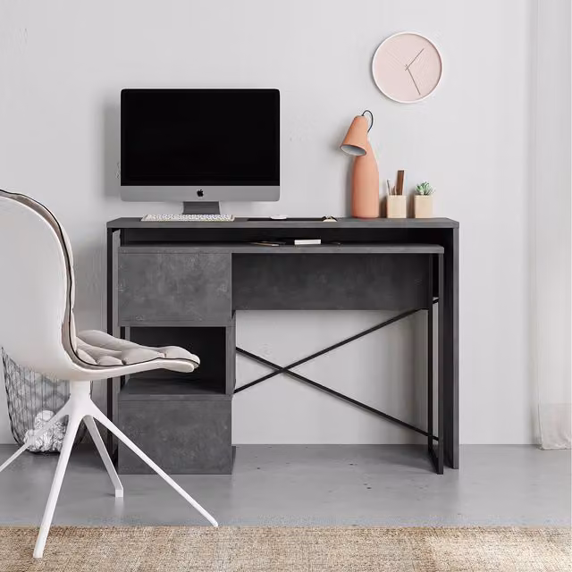 Decortie Modern Rectangular Writing Desk in Grey