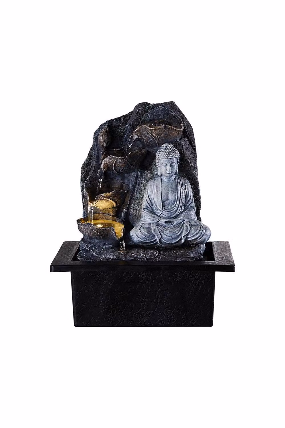 Living and Home Grey Buddha Tabletop Indoor Water Fountain with LED Light – 3