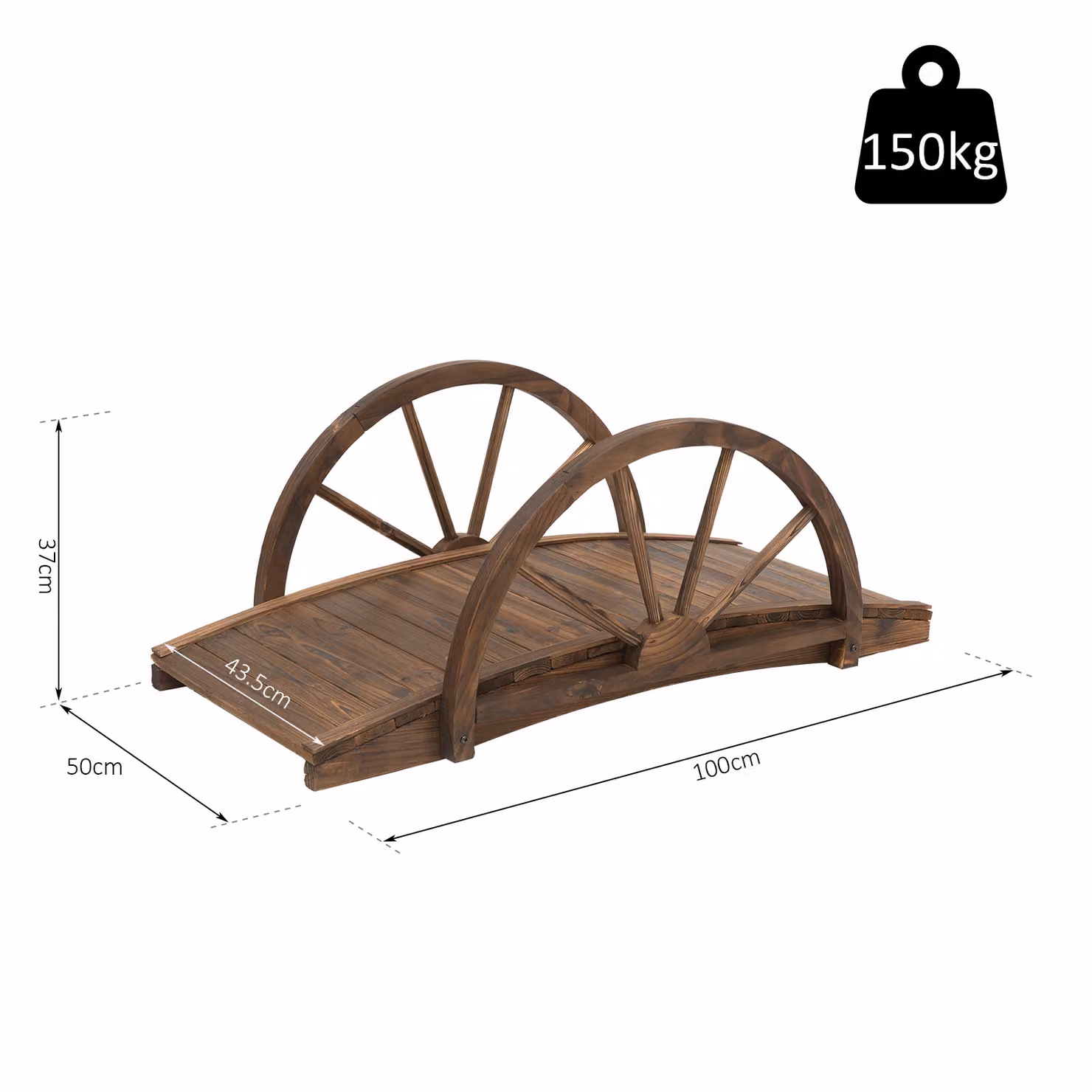 Outsunny Wooden Garden Bridge in Brown Stained Finish with Arc Railings, W: 100 cm, D: 50 cm, H: 37 cm – 3