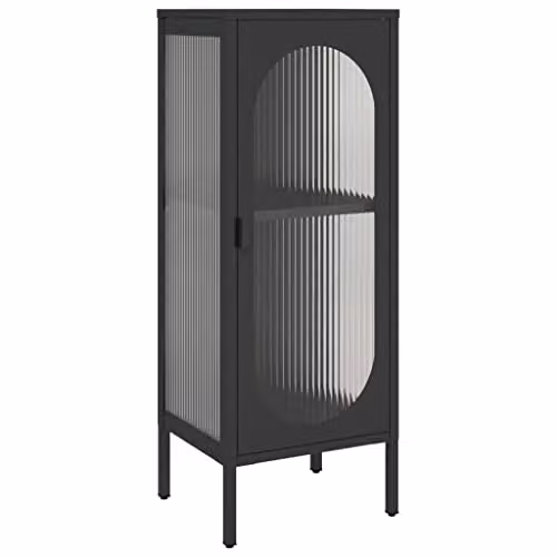vidaXL Industrial Sideboard in Black with Glass and Metal, W/D/H: 40 x 35 x 105 cm