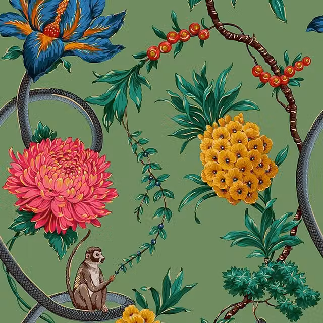 Belgravia Forbidden Fruit Botanical Floral Wallpaper in Light Green