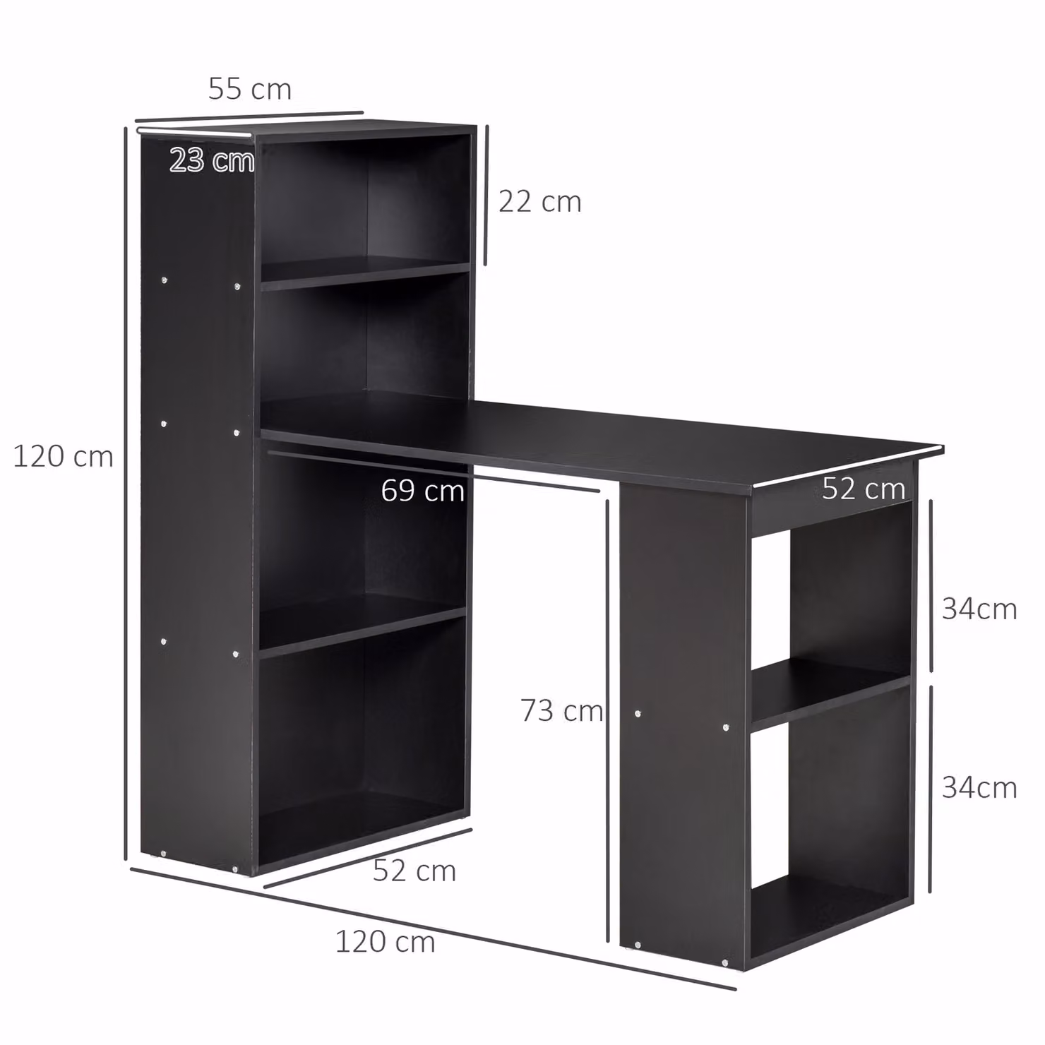 HOMCOM Modern Computer Desk and Bookshelf with 6 Shelves, Black – 3