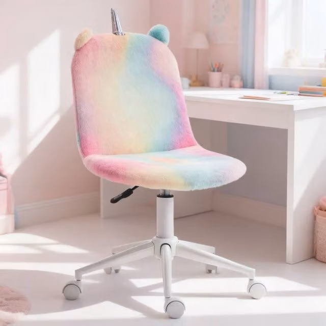 ERGOVEXA Fluffy Unicorn Mid-Back Swivel Task Chair in Pink and Multicolour
