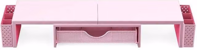SPETLEK Dual Monitor Stand with 2 Shelves Desk Riser Organizer in Pink