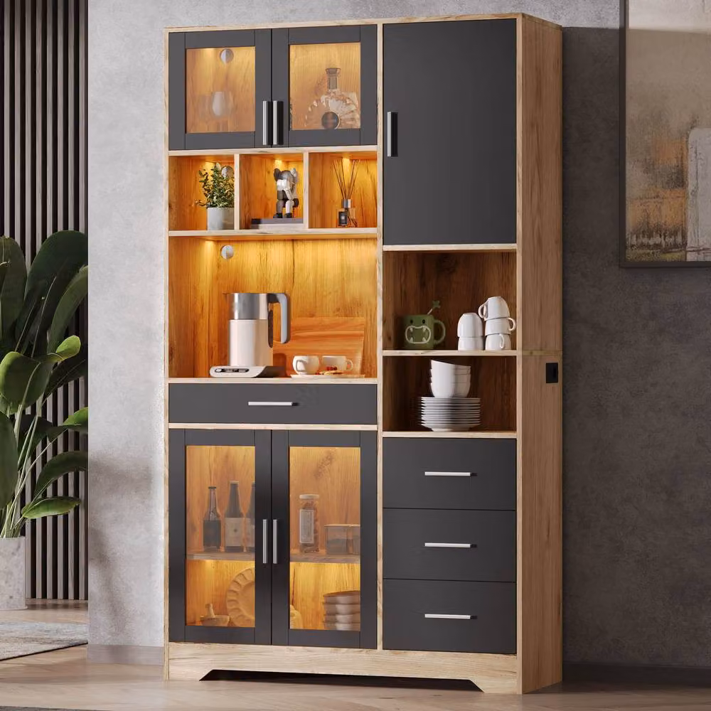 BTM Multicolour Modern Kitchen Storage Cabinet with LED Integrated Lighting and Power Outlet, H: 185 cm, W: 100 cm, D: 40 cm – 2