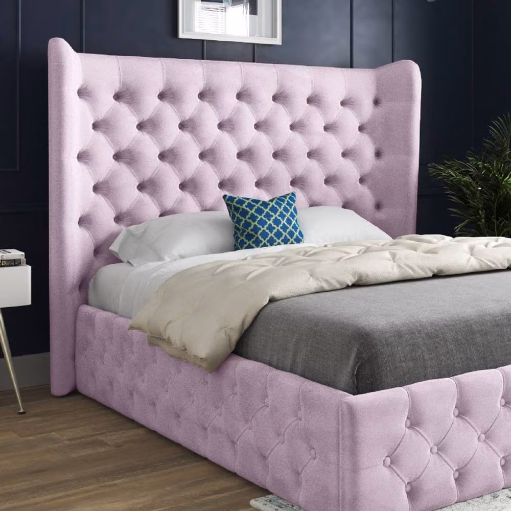 Casani Ickworth Double Upholstered Velvet Bed Frame in Pink, W/D/H: 140 x 200 cm – 3