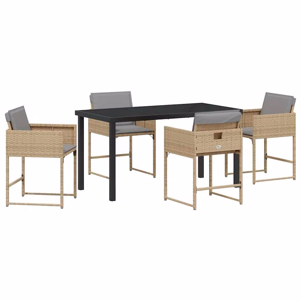 Berkfield Home 5-Piece Beige Poly Rattan Garden Dining Set with Glass Top – 2