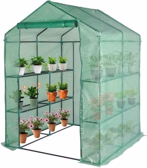 Nordara 8-Shelf Walk-in Greenhouse in Green, W/D/H: 143 x 143 x 195 cm