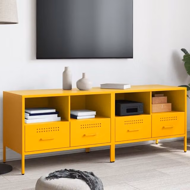Berkfield Home Industrial Steel TV Cabinets, 2 Piece Set, Mustard Yellow, W: 68 cm, D: 39 cm, H: 50.5 cm