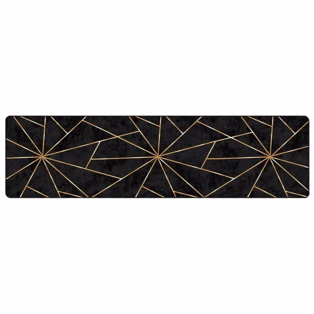 Berkfield Home Washable Anti Slip Round Rug in Black and Gold, W: 80 cm, L: 300 cm – 1