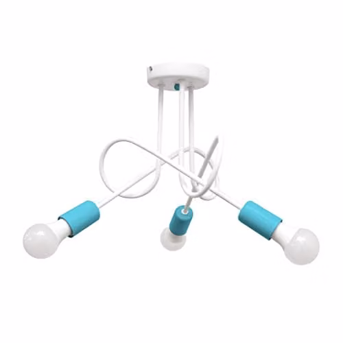 Netlighting Helam Oxford Multi Arm Semi Flush Ceiling Light in White and Turquoise, Diameter: 50 cm