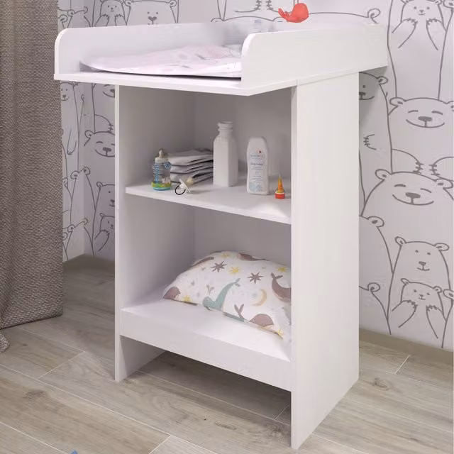 Shefa Kids Minimalist White MDF Changing Table with Safety Rail