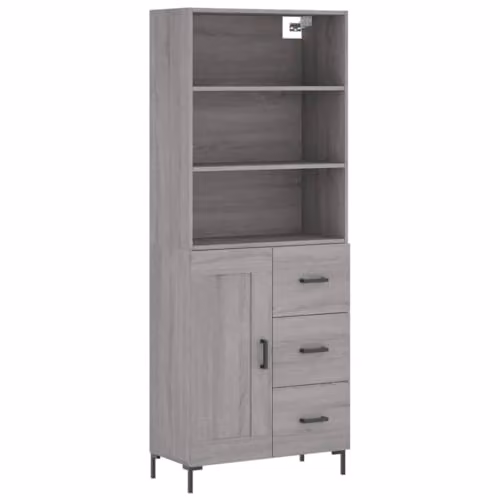 vidaXL Modern Grey Sonoma Highboard with Hinged Doors and Internal Shelves, W/D/H: 69.5 x 34 x 180 cm – 1