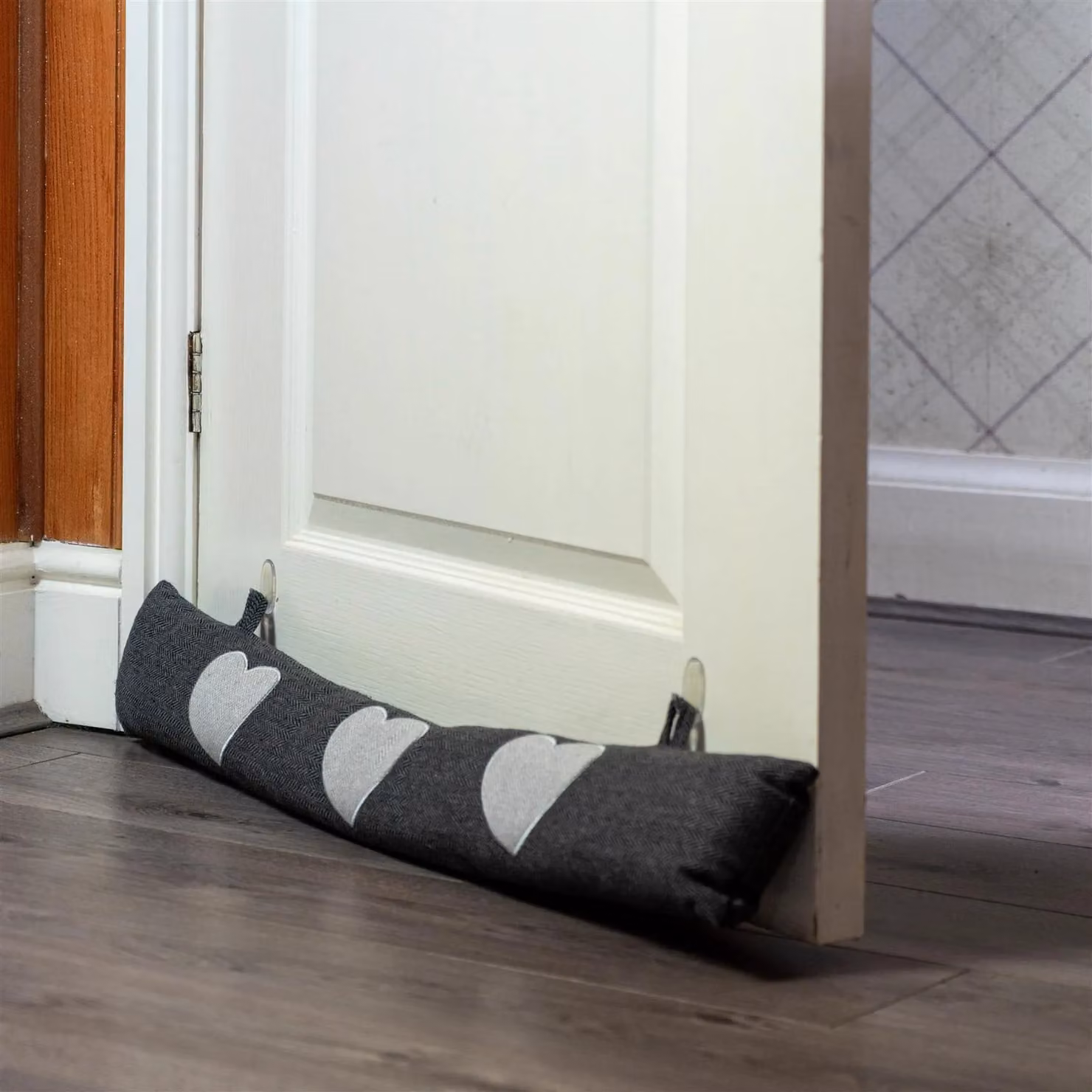 Nicola Spring Herringbone Heart Draught Excluders, Grey, Pack of 2 – 7