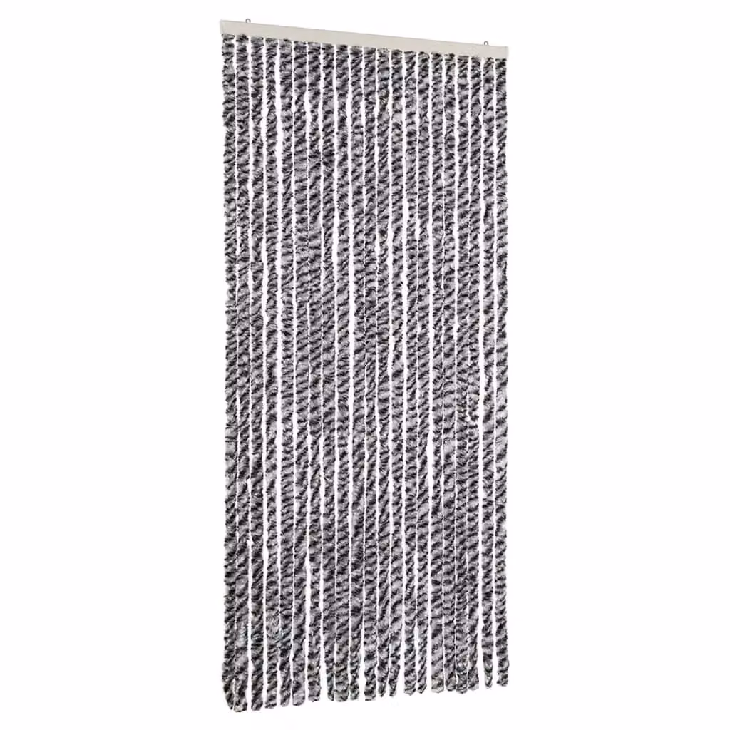 Berkfield Home Striped Chenille Fly Curtain in Grey, Black and White, W: 90 cm, H: 220 cm – 2