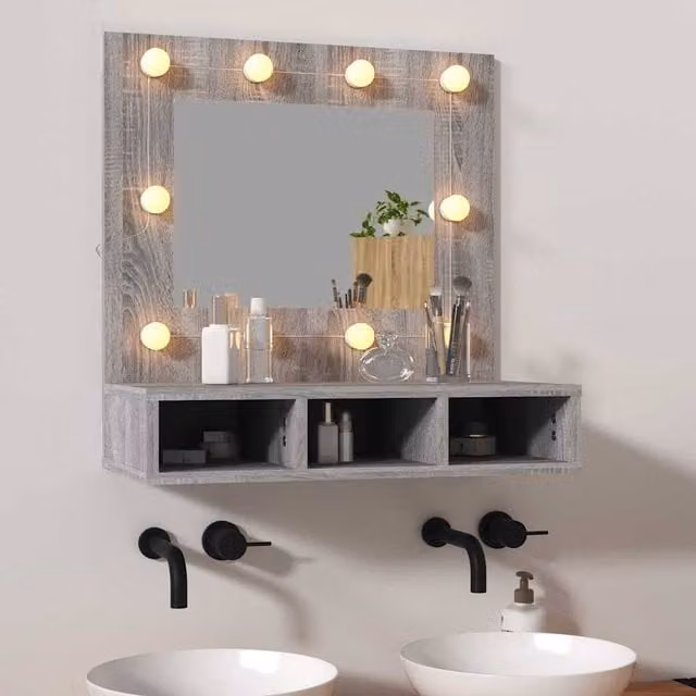 Berkfield Home LED Mirror Cabinet in Grey Sonoma, W: 60 cm, D: 31.5 cm, H: 62 cm