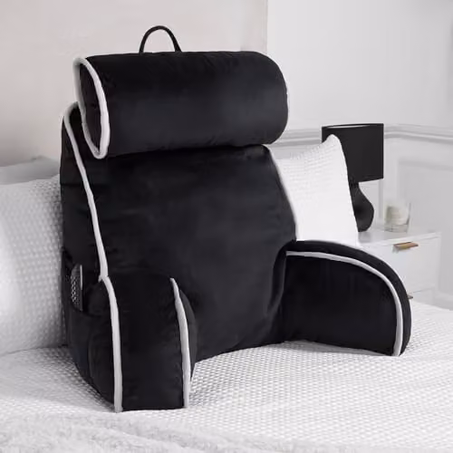 OHS Black Reading Pillow with Detachable Neck Roll and Back Support for Adults – 1