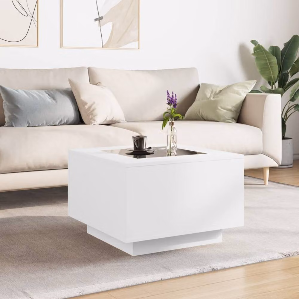Berkfield Home Modern White LED Coffee Table in Engineered Wood, W/D/H: 60 x 60 x 40 cm – 3