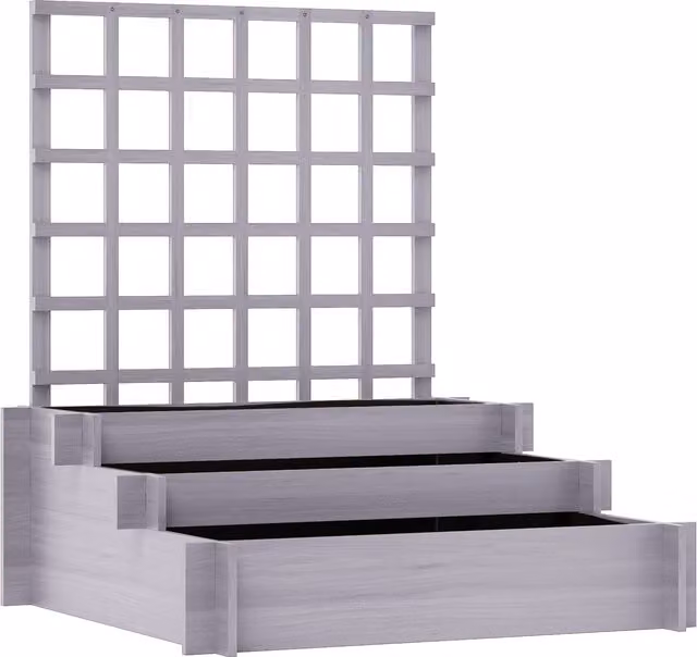 Outsunny 3 Tier Wooden Garden Planters with Trellis for Climbing Plants, Grey, W/D/H: 95 x 95 x 110 cm