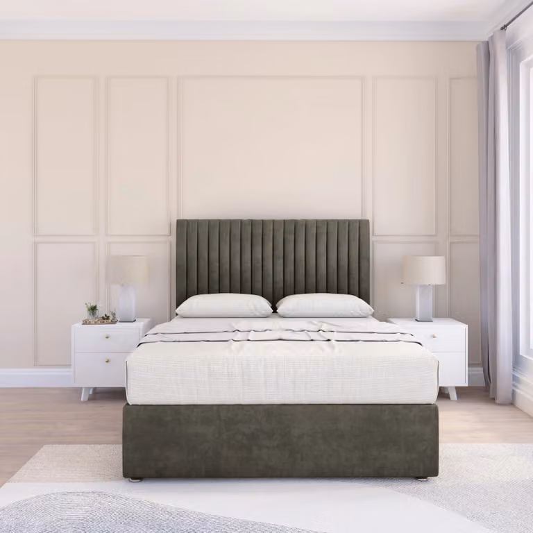 Sloomy California Chesterfield Divan Bed Base in Light Grey, W/D/H: 140 x 200 cm