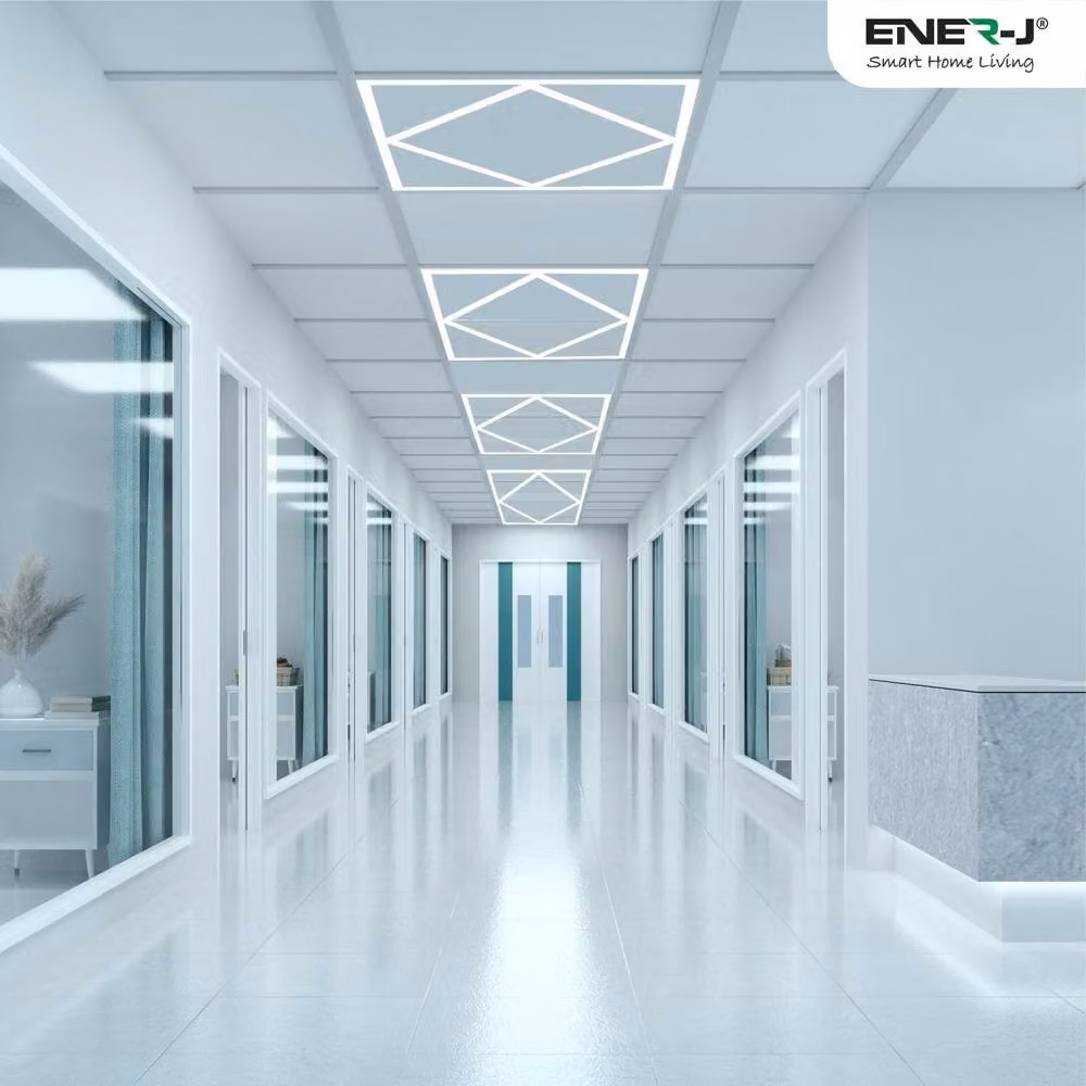 ENER-J Pack of 2 Double Square LED Recessed Borderline Lights, White, W: 59.5 cm x D: 59.5 cm – 6
