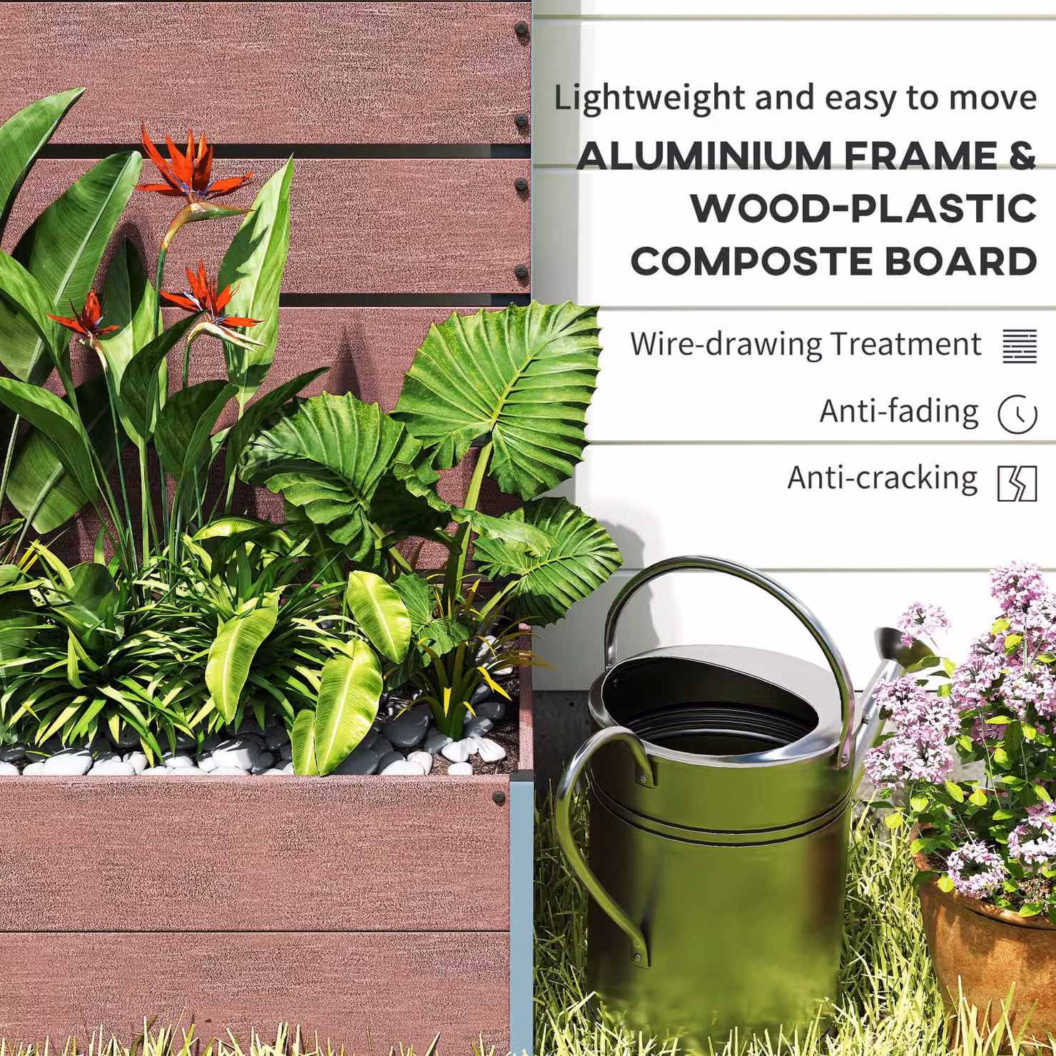 Outsunny Garden Planter Box with Back Trellis Design, Light Brown, W: 34 cm, H: 69.5 cm – 5