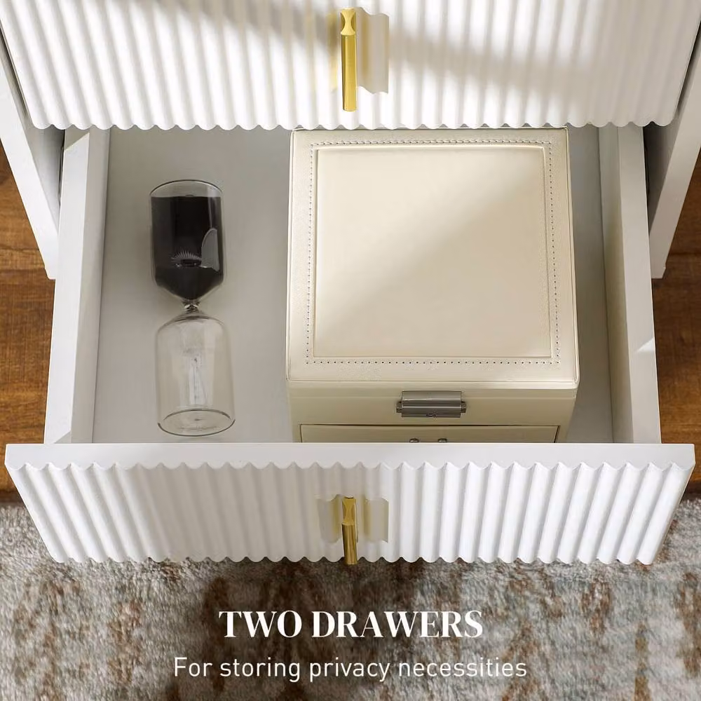 Wyld Haus Bapano White and Gold 2 Drawer Ribbed Bedside Table W/D/H: 40 x 40 x 47 cm – 3