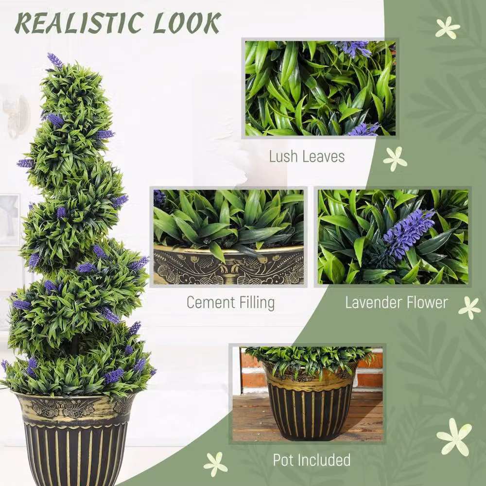 Wyld Haus Set of 2 Artificial Lavender Style Spiral Topiary Trees, Height: 90 cm, Dark Green – 5