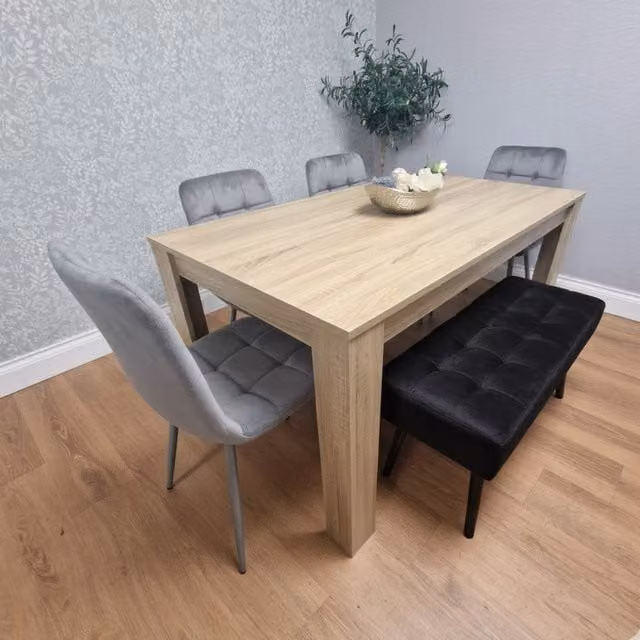 Kosy Koala Modern Grey Rectangular Dining Table Set with 4 Chairs and 1 Bench