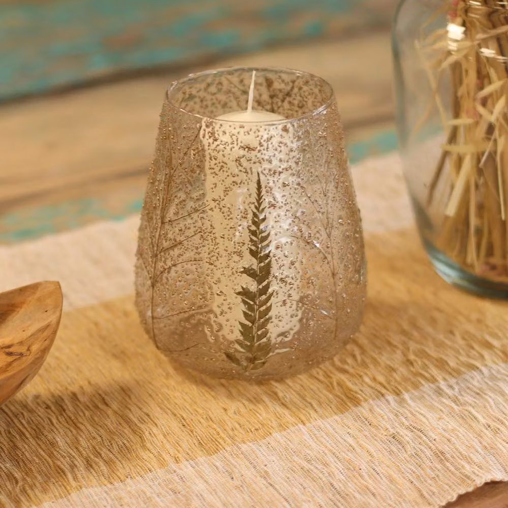 Serenityy Pino Natural Floral Glass Large Bowl Candle Holder, Brown, W/D/H: 15 x 12 cm – 2