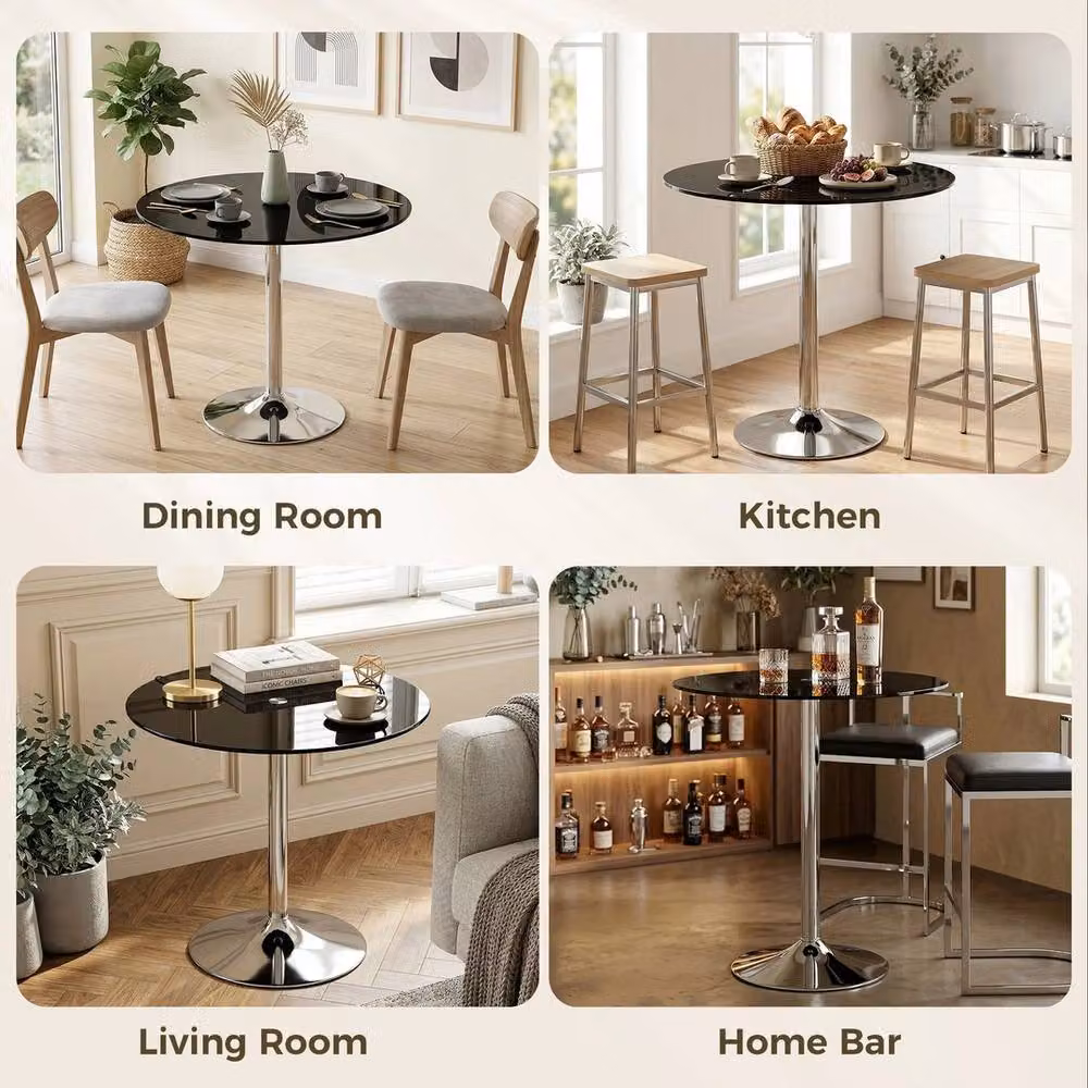 Havendro Round Bar Table with Black Glossy Tempered Glass Top, H 80 cm x W 77 cm – 3