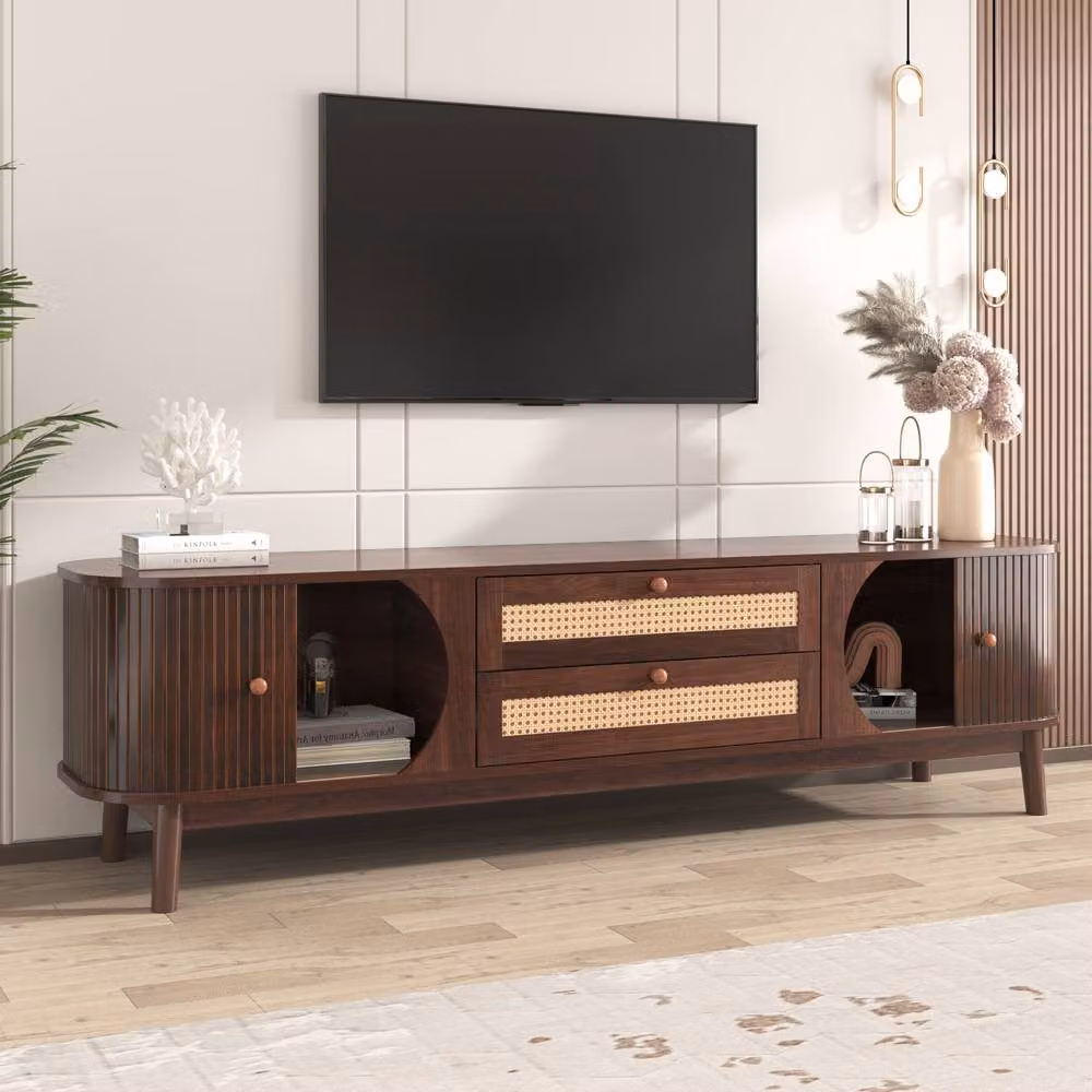 BTM Rattan TV Cabinet in Walnut, Country Style, Brown, W/D/H: 120 x 39.5 x 46 cm – 2