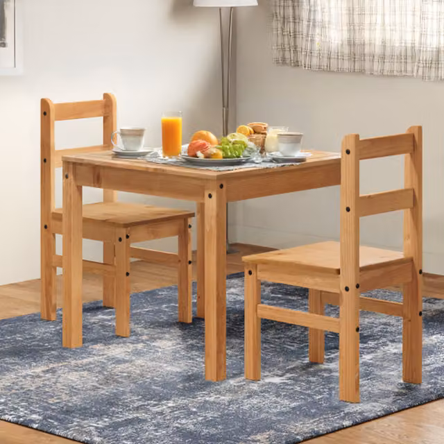 Mercers Furniture Corona Rio Square Pine Wood Dining Table and 2 Chairs Set in Brown and Grey Antique Wax Finish