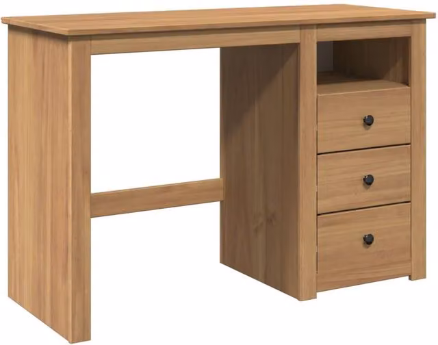 Berkfield Home Panama Writing Desk in Brown Solid Pine Wood, W/D/H: 112 x 45 x 75 cm