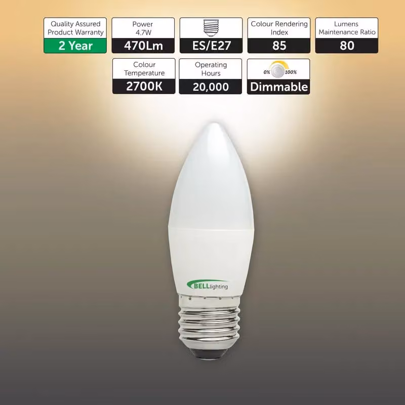 BELL Lighting Dimmable E27 LED Bulb, Warm White, 4.7W, Pack of 3 – 2