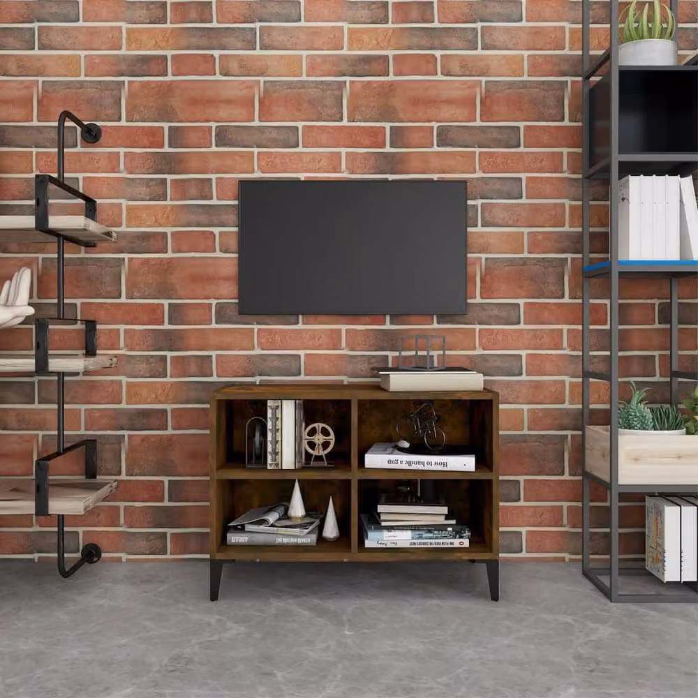 Berkfield Home Smoked Oak TV Cabinet with Metal Legs in Brown, W: 69.5 cm, D: 30 cm, H: 50 cm – 2