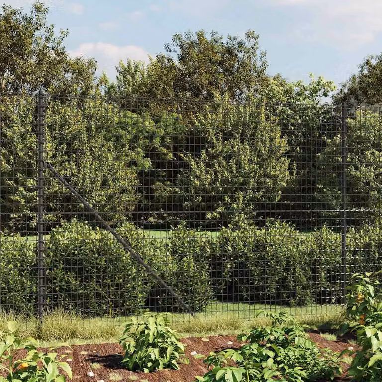 Berkfield Home Durable PVC-Coated Wire Mesh Fence with Spike Anchors, Anthracite Black, H: 1.4 m x W: 10 m
