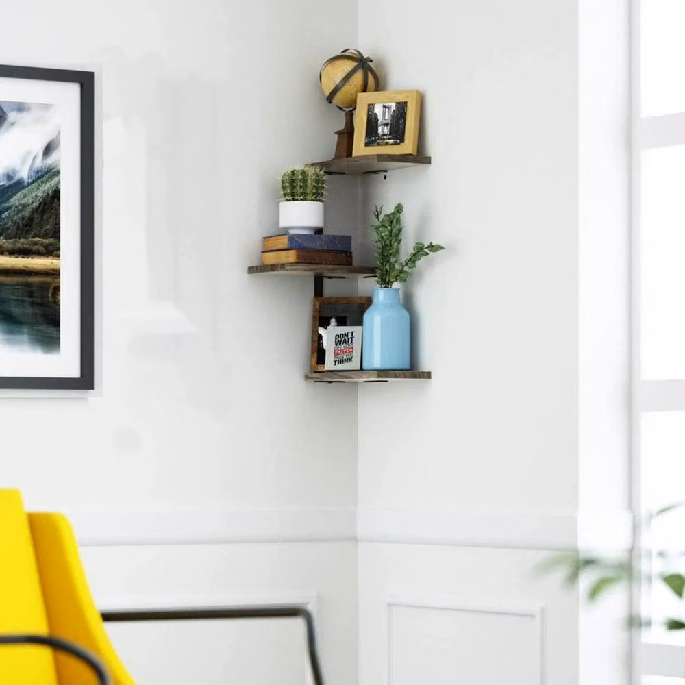 FORGEVIO 3 Tier Rustic Brown Wood Corner Shelf, W: 180 cm, H: 180 cm – 2
