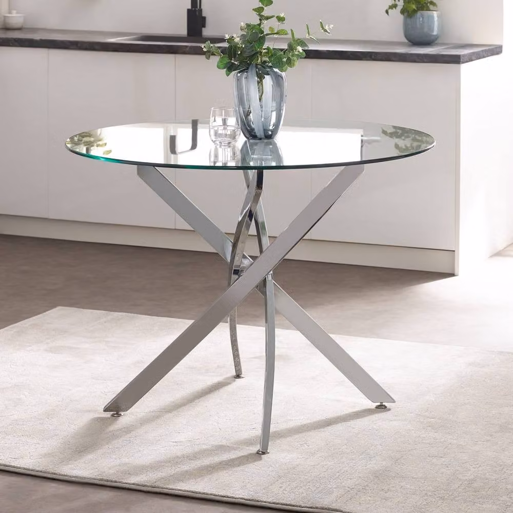 Cheshire Premium Aldridge Round Glass Dining Table, Diameter: 100 cm – 2