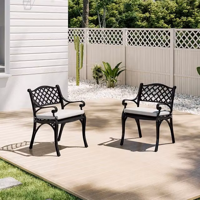 Kidkid Set of 2 Retro Style Matt Black Metal Garden Chairs