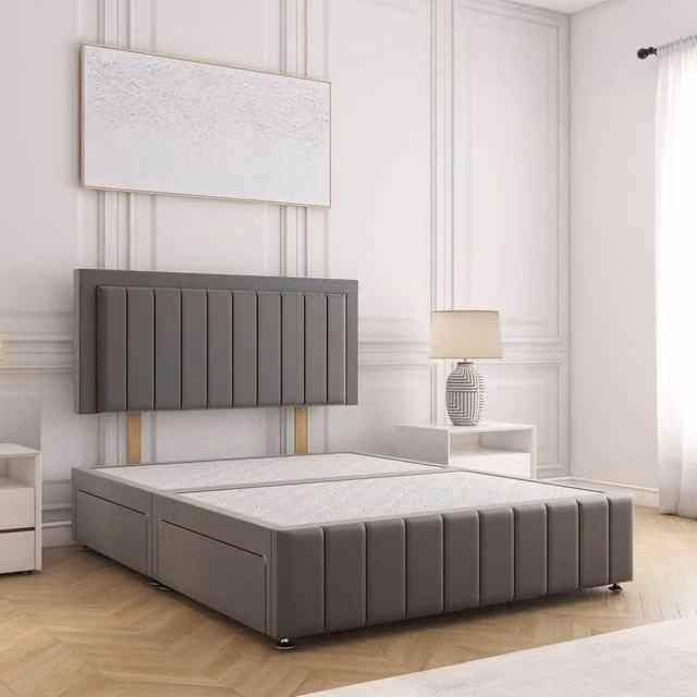 BSSPOKE Sophia Plush Velvet Divan Bed Set with 24 inch Headboard and 4 Drawers, Grey, W/D/H: 120 x 200 cm
