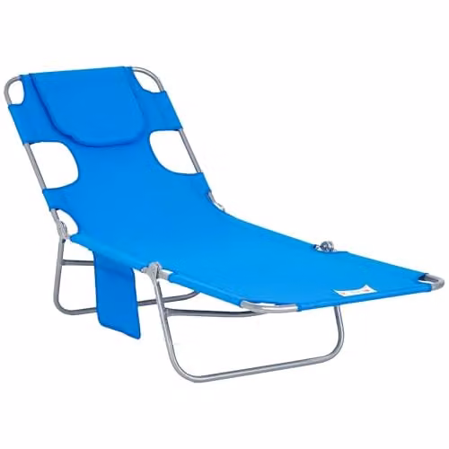 Outsunny Blue Foldable Beach Chaise Lounge with Adjustable Headrest and Textilene Fabric – 1