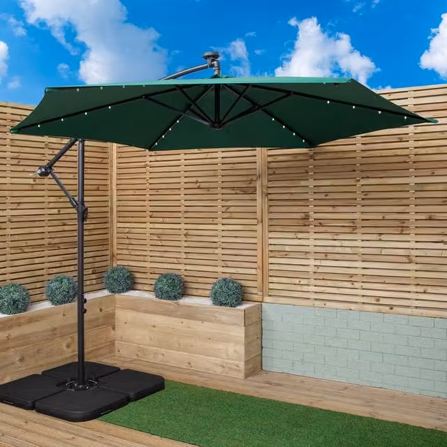 Samuel Alexander Solar Powered Lit Banana Cantilever Garden Parasol with LEDs in Green