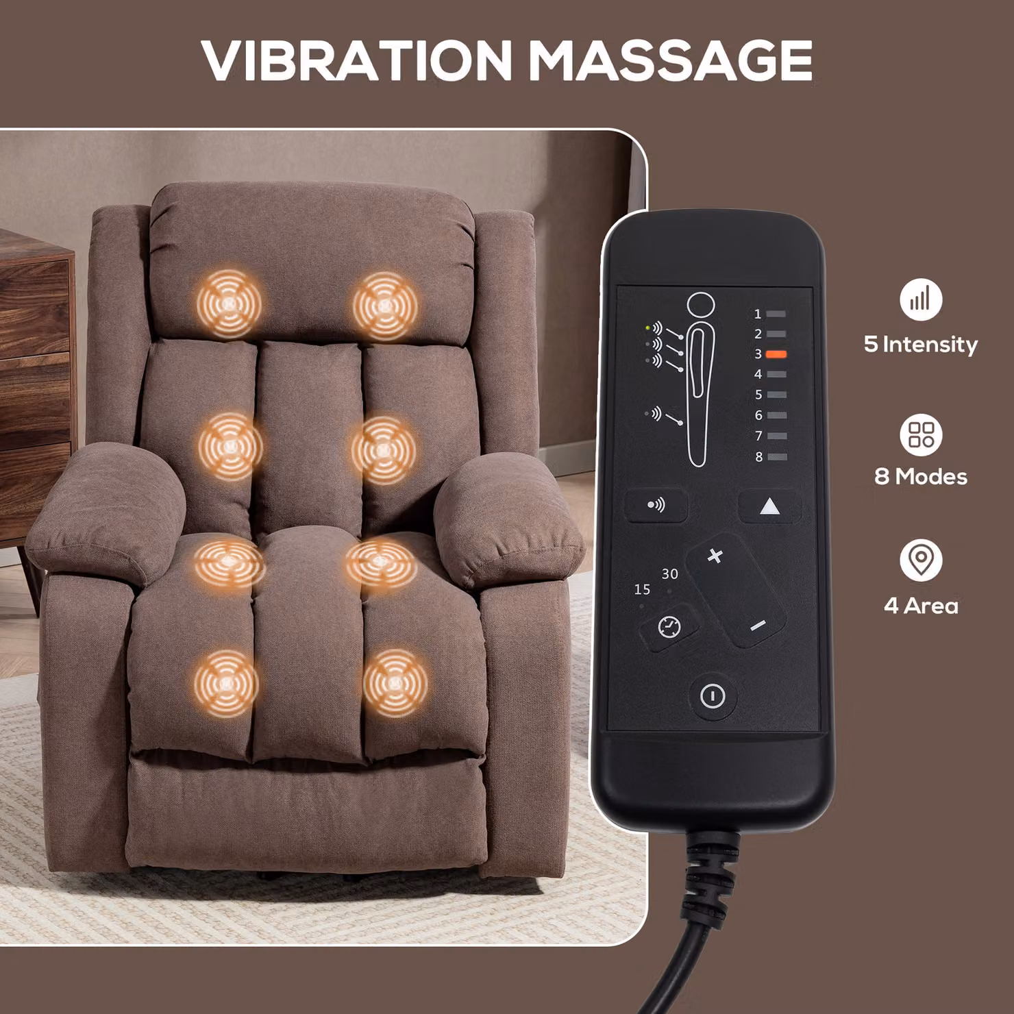 HOMCOM Eight-Point Massage Electric Lift Recliner Chair for Seniors in Dark Brown – 4