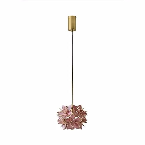 ValueLights Reine Pink Glass Flower Pendant Light with Brushed Gold Thread and LED Bulb