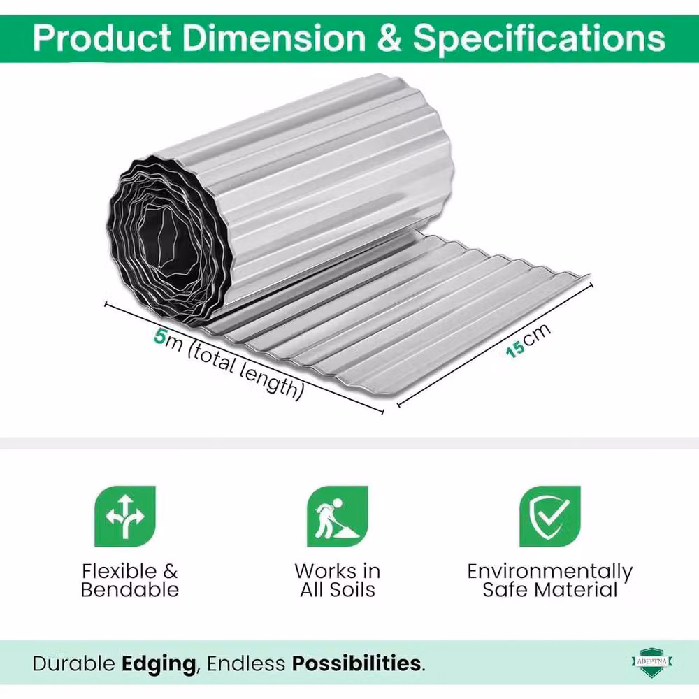 EONLION Heavy Duty Galvanised Steel Lawn Edging Flexible Border in Silver, 100 cm – 2
