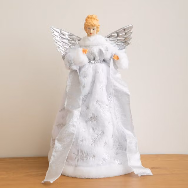 Samuel Alexander Classic White Christmas Angel Tree Topper with Silver Wings, Height: 45 cm
