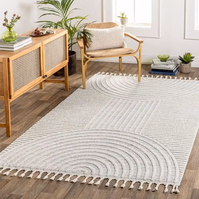Livabliss Nora Geometric Grey Rug with Fringes, W x L: 80 x 220 cm
